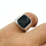 خاتم رجالي فريد من العقيق الأسود الفضي الإسترليني 925 مصنوع يدويًا - مع علبة هدايا