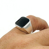 Men's Natural Black Onyx Silver Ring