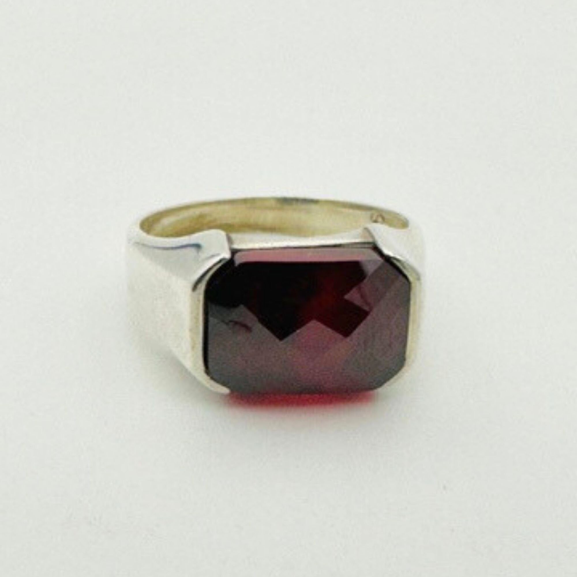 Turkish Handmade Men's 925 Sterling Silver Red Zircon Ring - Minimalist Gift for Him