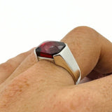 Turkish Handmade Men's 925 Sterling Silver Red Zircon Ring - Minimalist Gift for Him