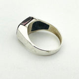 Turkish Handmade Men's 925 Sterling Silver Red Zircon Ring - Minimalist Gift for Him