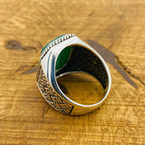 Men's Turkish Handmade 925 Sterling Silver Green Agate Ring | Unique Square Gemstone Gift for Him