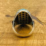 Handmade Turkish Men's Natural Turquoise 925 Sterling Silver Statement Ring