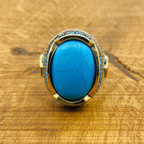 Handmade Turkish Men's Natural Turquoise 925 Sterling Silver Statement Ring