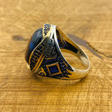Handcrafted Men's Sterling Silver Lapis Lazuli Ring - Authentic Turkish Statement Jewelry & Gift