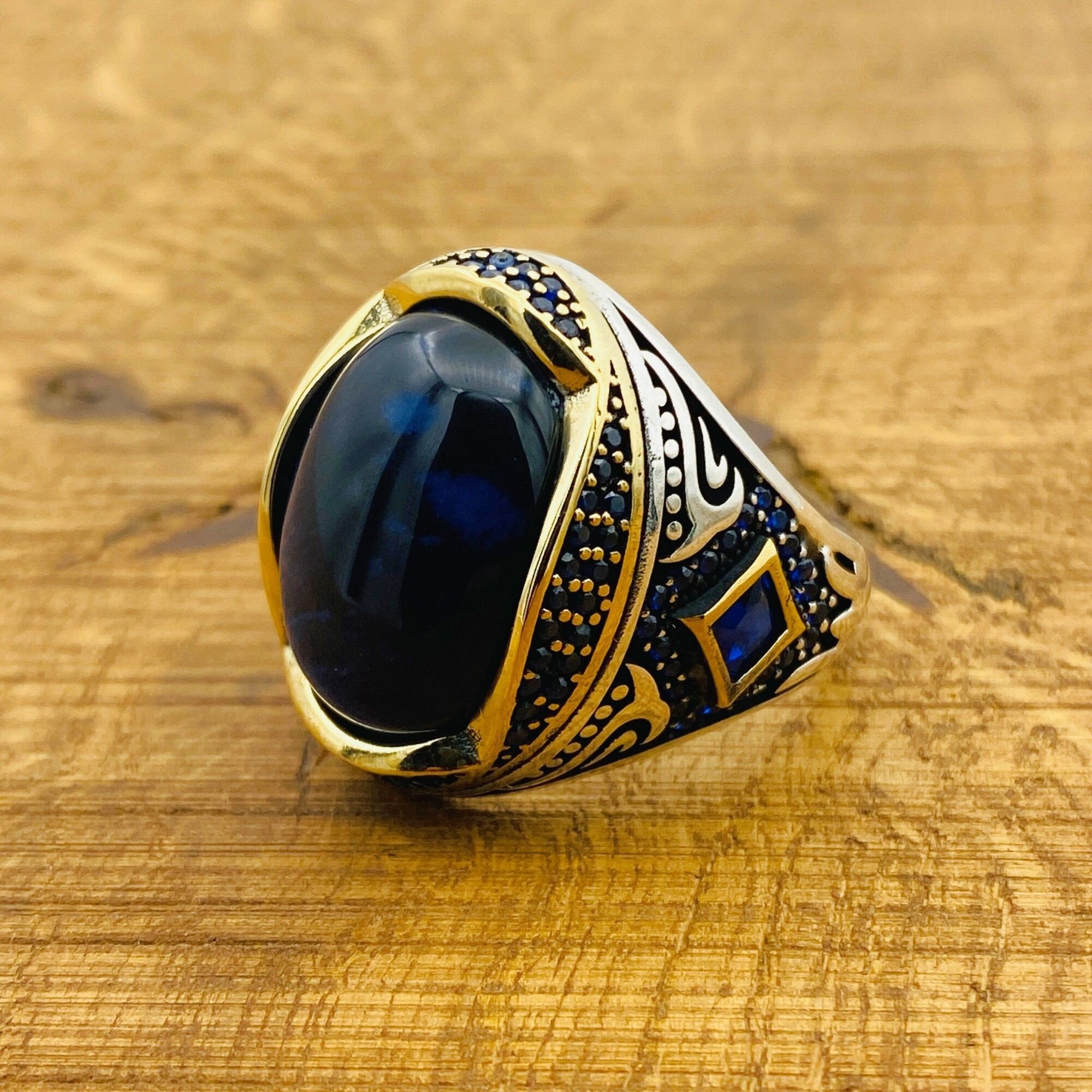 Handcrafted Men's Sterling Silver Lapis Lazuli Ring - Authentic Turkish Statement Jewelry & Gift