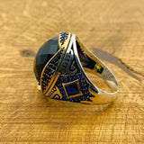 Handcrafted Men's Ottoman Style 925 Sterling Silver Ring with Vibrant Blue Zircon Gemstone