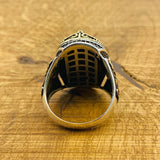 Men's Turkish Handmade 925 Sterling Silver Black Onyx Ring | Natural Oval Gemstone Jewelry Gift for Him