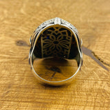 خاتم رجالي فاخر من اللازورد الفيروزي 925 فضة استرلينية | مجوهرات تصميم السلطان العثماني مصنوعة يدوياً