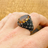 Exquisite Handmade Ottoman Sterling Silver Men's Ring with Dynamic Color-Changing Zultanite Stone