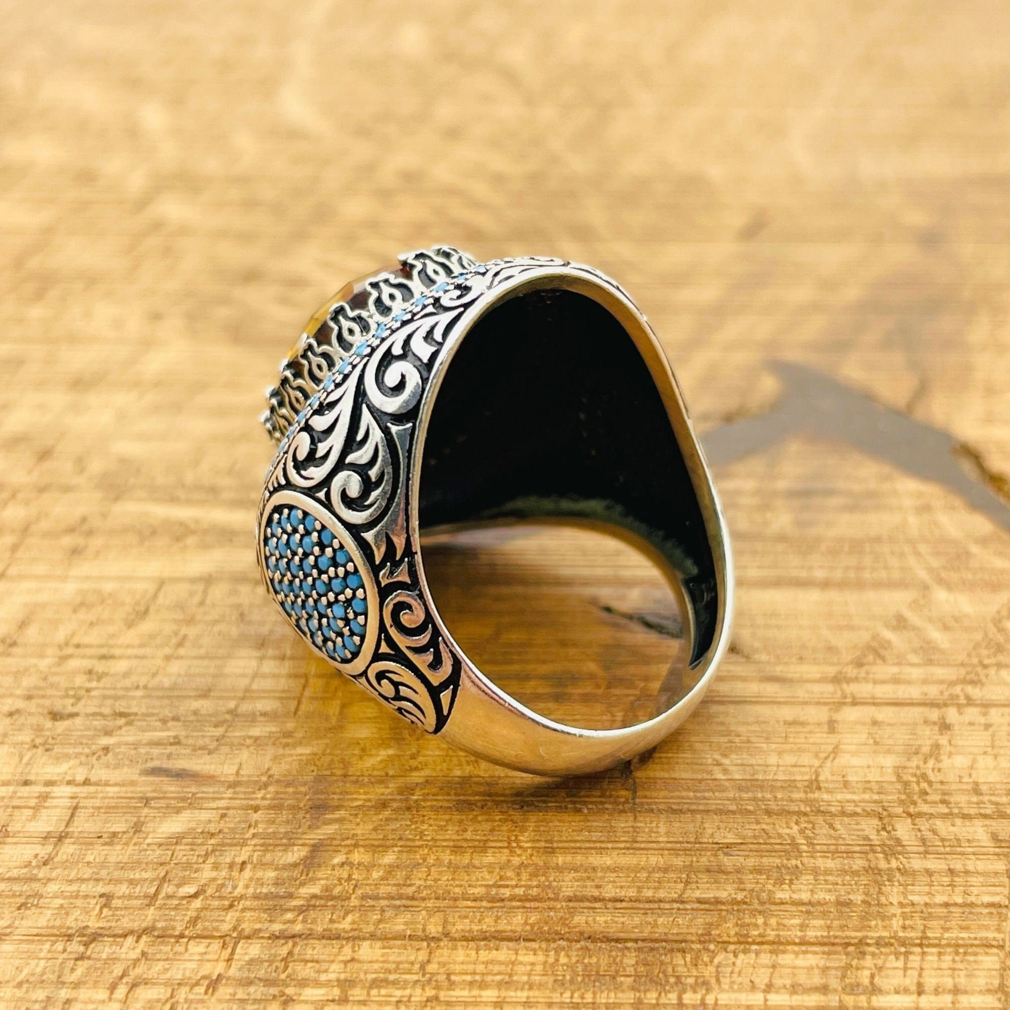 خاتم رجالي عثماني مصنوع يدويًا من الفضة الإسترلينية | حجر زولتانيت أصلي يغير لونه | هدية فريدة له