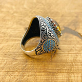 خاتم رجالي عثماني مصنوع يدويًا من الفضة الإسترلينية | حجر زولتانيت أصلي يغير لونه | هدية فريدة له