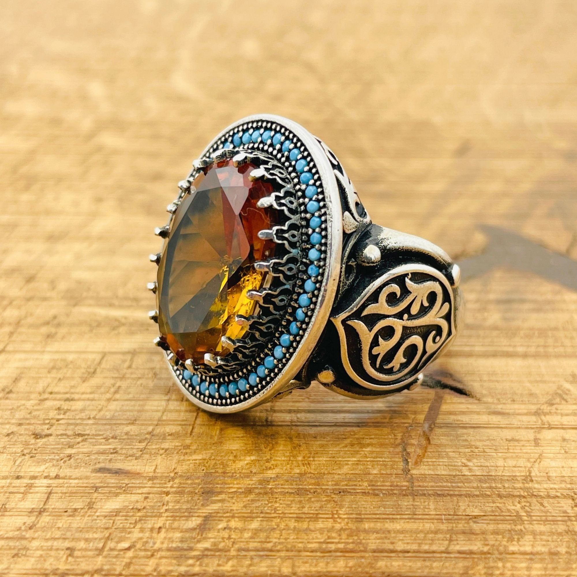 Handcrafted 925 Sterling Silver Ottoman Men's Ring | Color-Changing Zultanite Gemstone