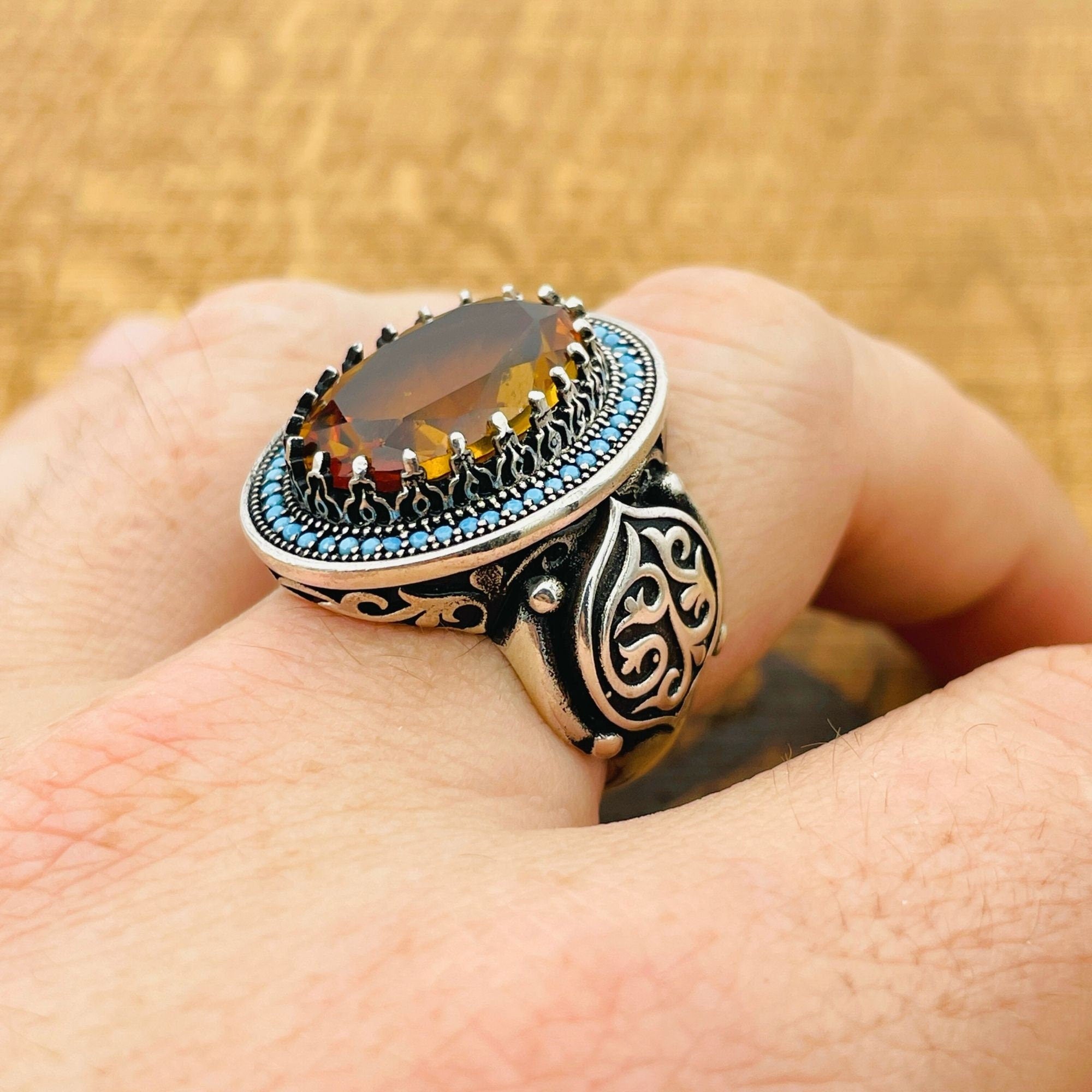 Handcrafted 925 Sterling Silver Ottoman Men's Ring | Color-Changing Zultanite Gemstone
