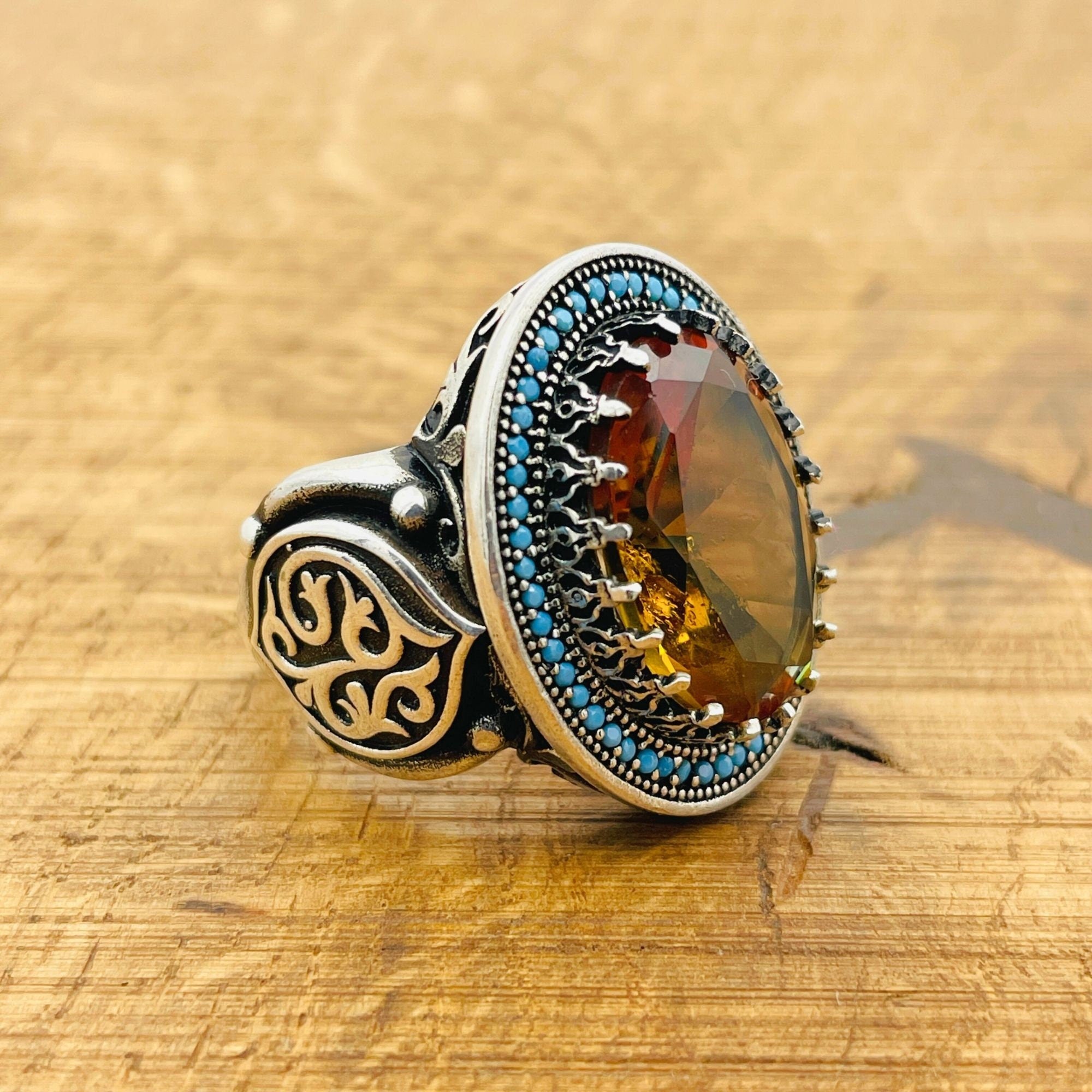 Handcrafted 925 Sterling Silver Ottoman Men's Ring | Color-Changing Zultanite Gemstone