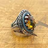 خاتم رجالي من الفضة الإسترلينية مصنوع يدويًا على الطراز العثماني بحجر زولتانيت متغير اللون