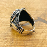خاتم رجالي من الفضة الإسترلينية مصنوع يدويًا على الطراز العثماني بحجر زولتانيت متغير اللون
