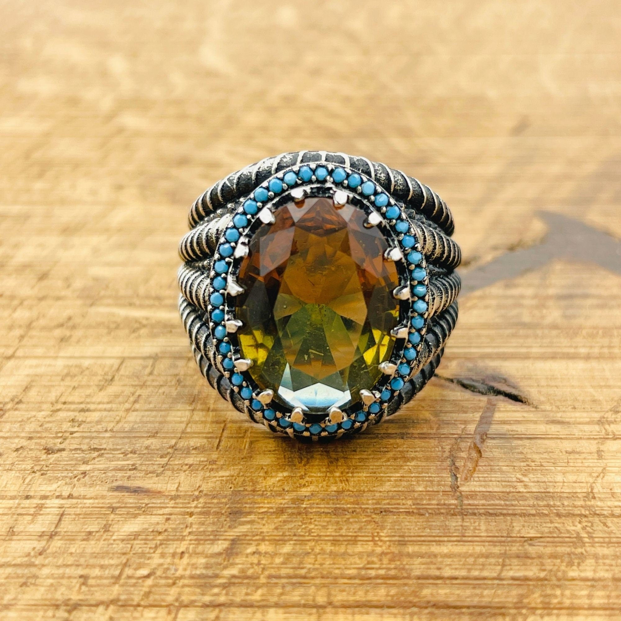 Color-Changing Zultanite Sterling Silver Men's Ring - Ottoman Style Handcrafted Luxury Jewelry