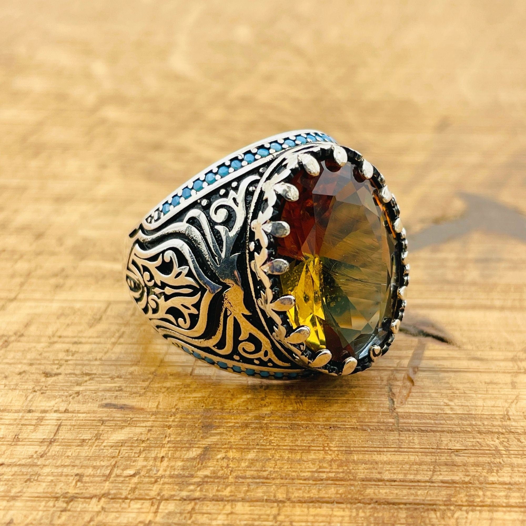 Exquisite Ottoman Sterling Silver Men's Ring with Color-Changing Zultanite Stone
