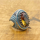 Handcrafted Ottoman Sterling Silver Men's Ring | Color-Changing Zultanite | Luxury Gift for Him