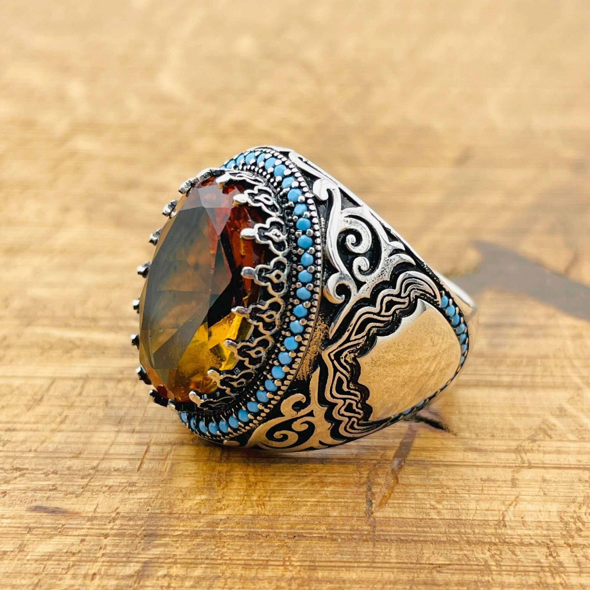 Exquisite Handmade Ottoman Sterling Silver Men's Ring with Hypnotic Color-Changing Zultanite Stone