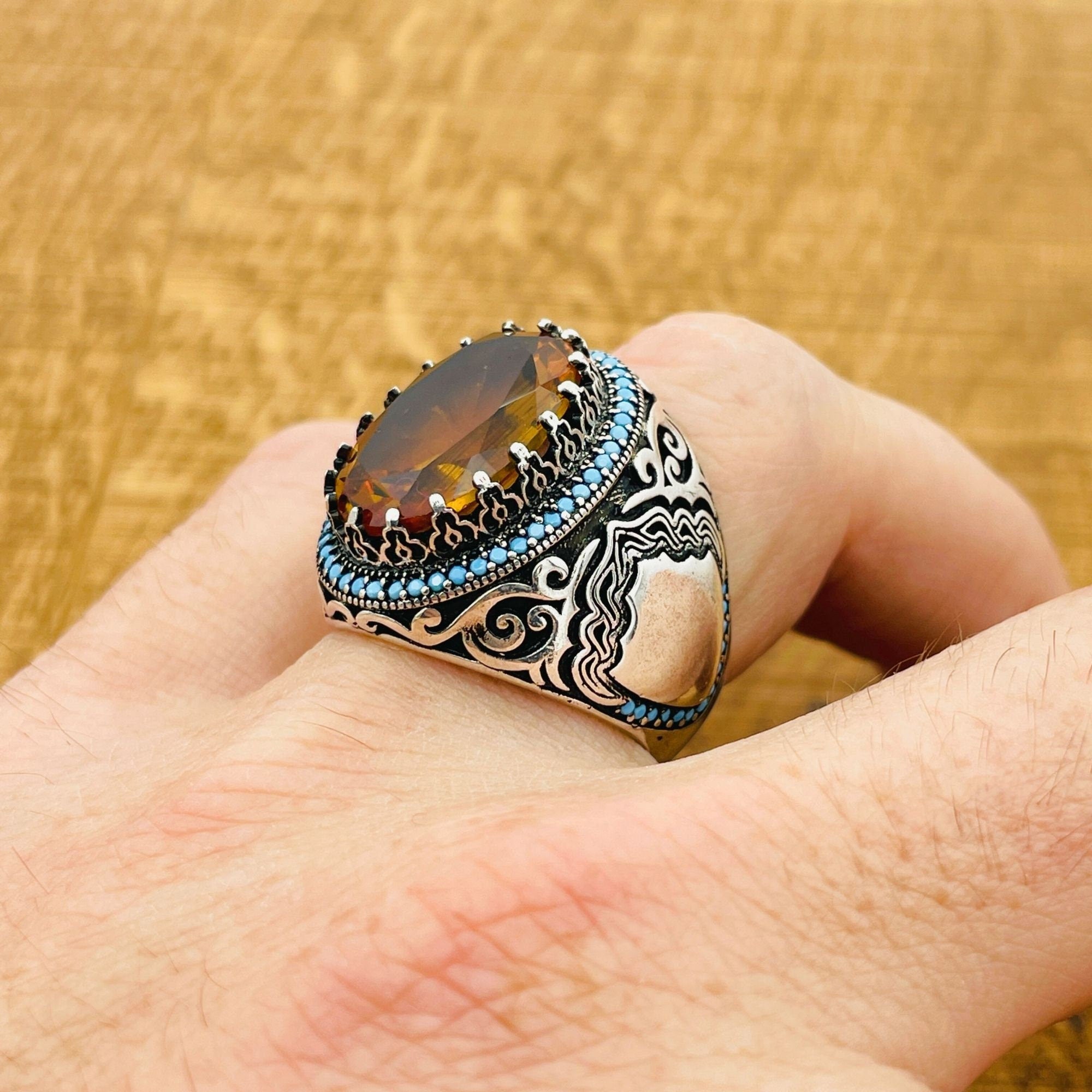 Exquisite Handmade Ottoman Sterling Silver Men's Ring with Hypnotic Color-Changing Zultanite Stone