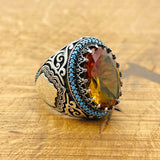 Exquisite Handmade Ottoman Sterling Silver Men's Ring with Hypnotic Color-Changing Zultanite Stone