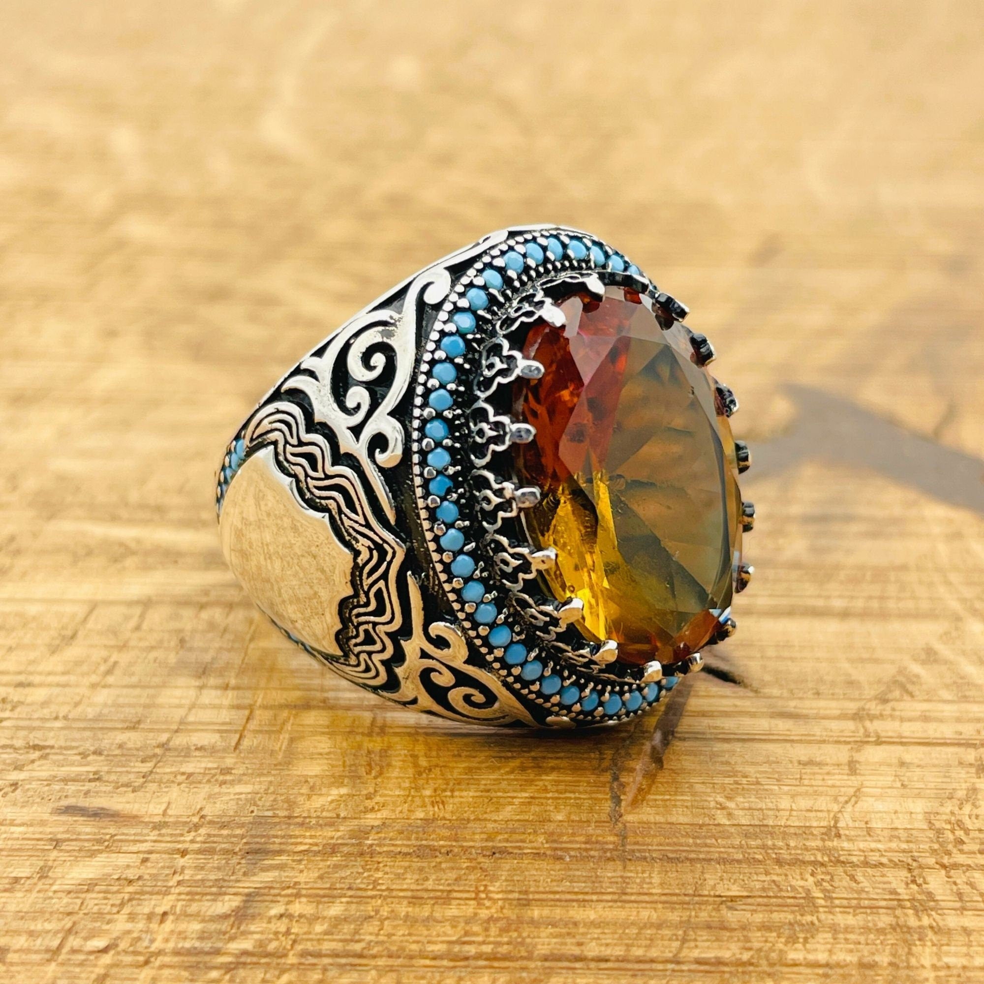 Exquisite Handmade Ottoman Sterling Silver Men's Ring with Hypnotic Color-Changing Zultanite Stone