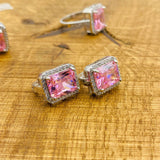 여성용 수제 925 스털링 실버 핑크 모거나이트 쥬얼리 세트 - 반지, 목걸이 및 귀걸이 선물