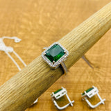 정교한 터키 수제 에메랄드 & 925 스털링 실버 주얼리 세트 - 목걸이, 반지, 귀걸이 선물 상자 포함