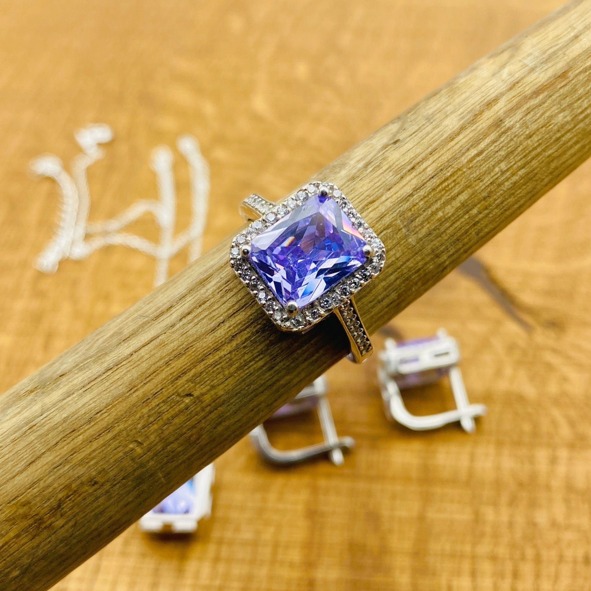 여성용 정교한 925 스털링 실버 자수정 보석 세트 - 수제 터키 목걸이, 반지 및 귀걸이