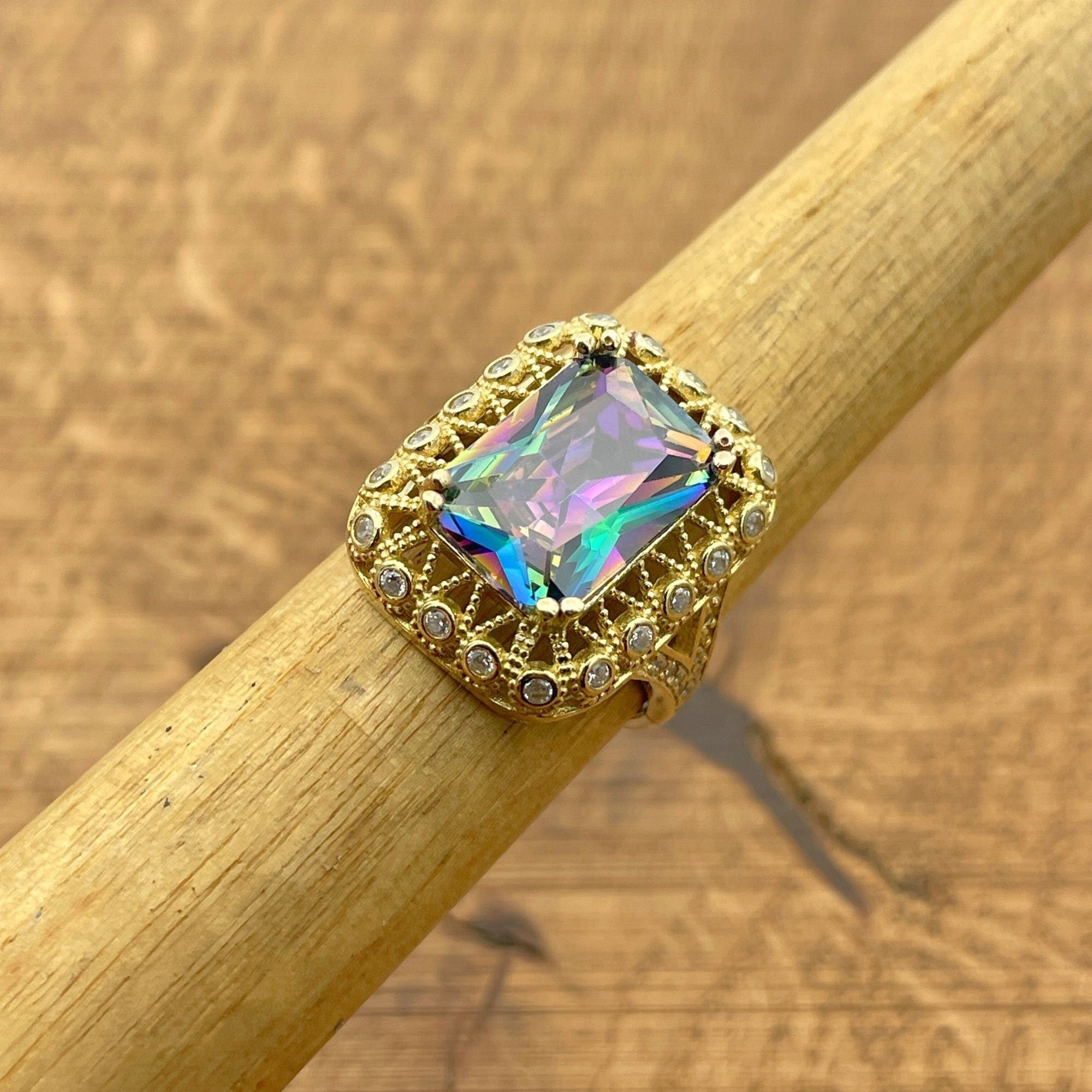 Elegant Multi-Color Mystic Topaz Gold-Plated 925 Sterling Silver Ring for Women