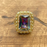 Elegant Multi-Color Mystic Topaz Gold-Plated 925 Sterling Silver Ring for Women