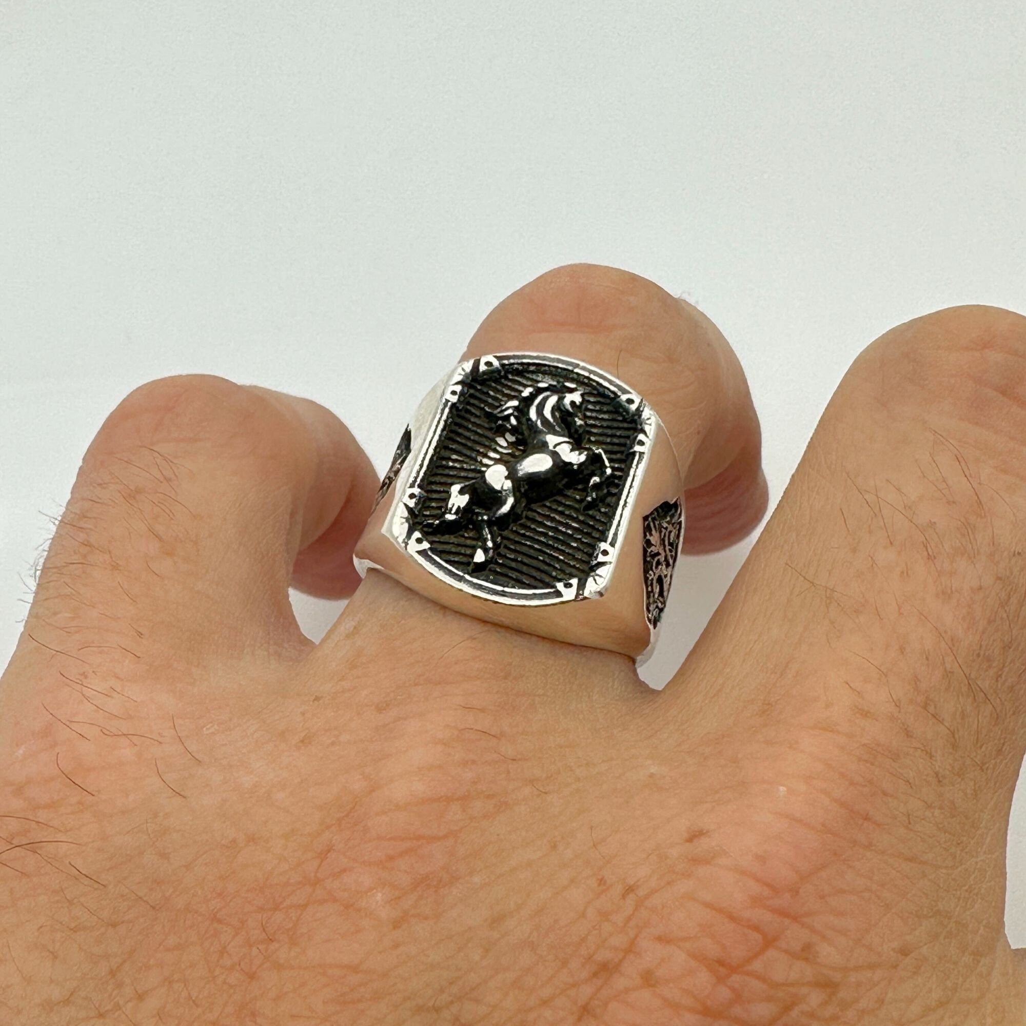 Men's Unique Handmade 925 Sterling Silver Horse Design Ring