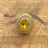 خاتم ياقوتة صفراء عتيق مصنوع يدويًا | مجوهرات حجر أصفر مطلي بالذهب من الفضة الإسترلينية 925 للنساء