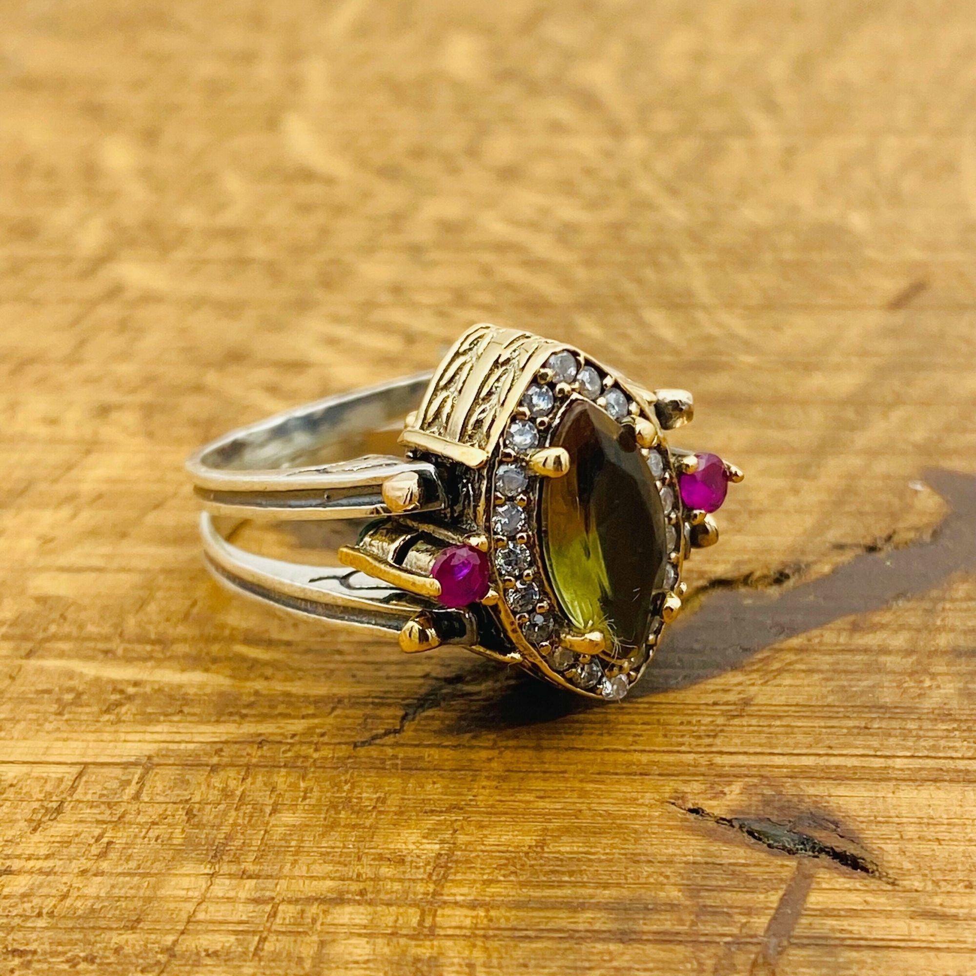 Handmade 925 Sterling Silver Reversible Ring with White Zircon & Zultanite Gemstones - Versatile Two-in-One Design for Her