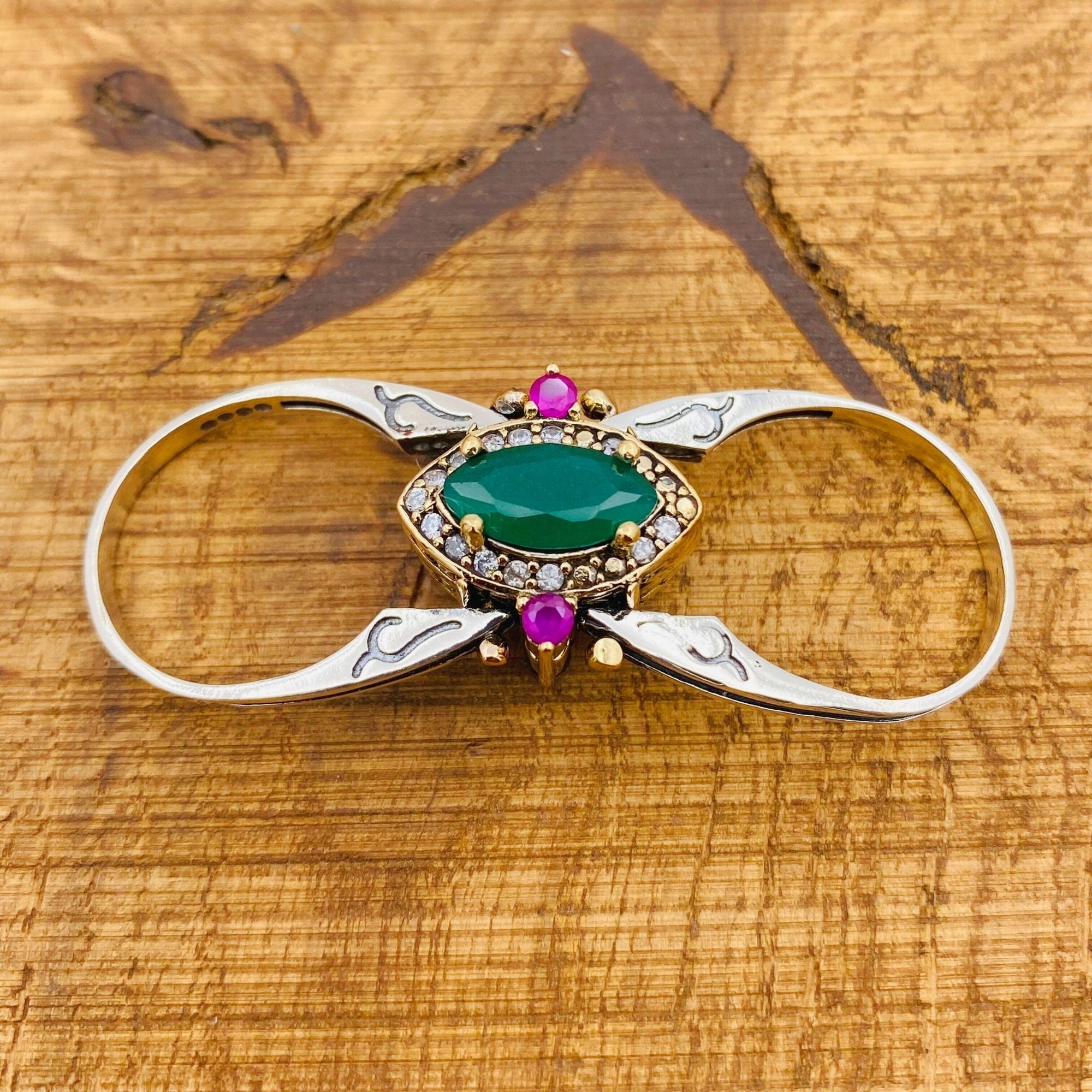 Handmade Reversible Emerald & Ruby Ring - 925 Sterling Silver Multi-Stone Women's Jewelry Gift