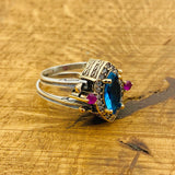 Handmade Reversible 925 Sterling Silver Ring with Blue Sapphire & Red Ruby Gemstones | Unique Gift for Her