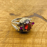 Handcrafted 925 Sterling Silver Reversible Ruby & Amethyst Oval Gemstone Ring - Two-in-One Design