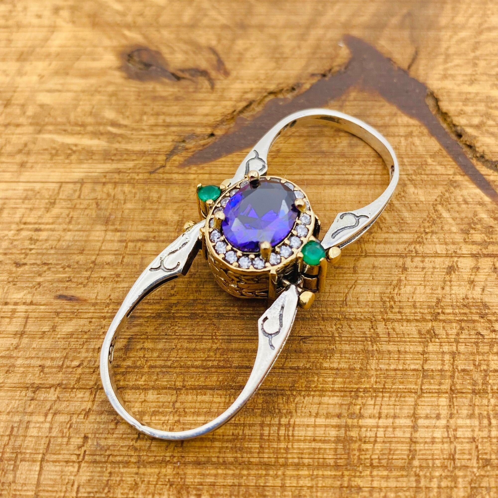 Handcrafted 925 Sterling Silver Reversible Ruby & Amethyst Oval Gemstone Ring - Two-in-One Design