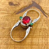 Reversible Emerald & Ruby Ring - Handcrafted 925K Sterling Silver Multi-Stone Oval Gemstone Jewelry