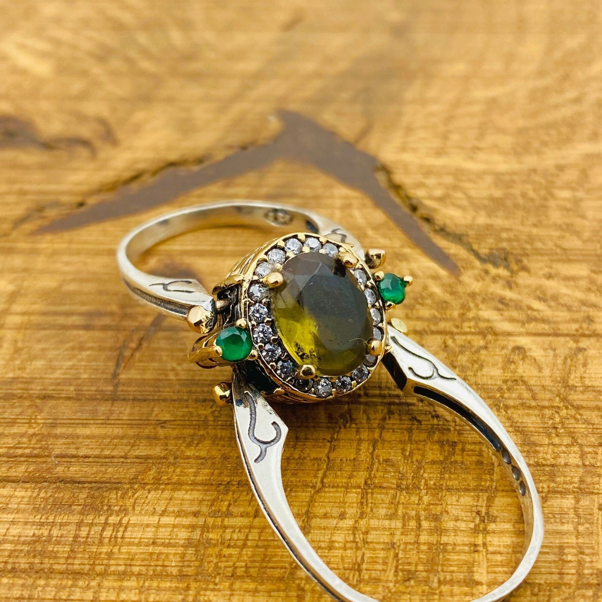 Turkish Handcrafted Reversible Zultanite & Sapphire Sterling Silver Ring - Versatile Two-in-One Design