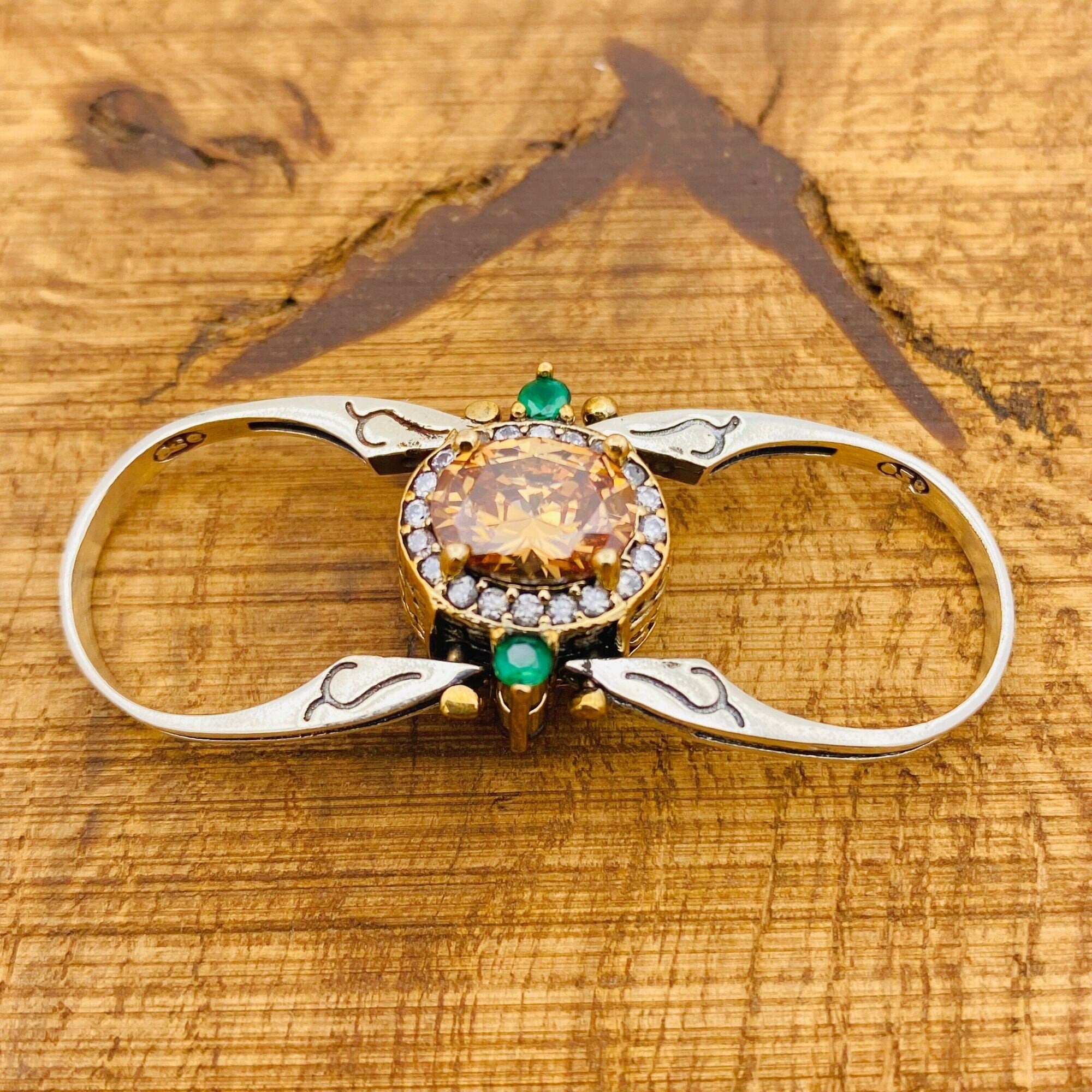 Handmade 925 Sterling Silver Reversible Citrine & Zircon Ring | Dual Stone Women's Jewelry