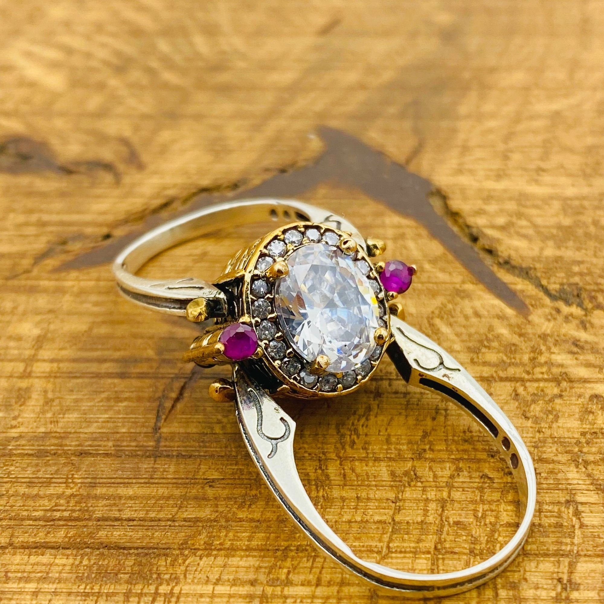 Handmade 925 Sterling Silver Reversible Citrine & Zircon Ring | Dual Stone Women's Jewelry