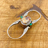 خاتم بيضاوي متعدد الأحجار مصنوع يدويًا من الزركون الأبيض والسترين قابل للعكس | فضة استرليني 925