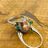 خاتم بيضاوي متعدد الأحجار مصنوع يدويًا من الزركون الأبيض والسترين قابل للعكس | فضة استرليني 925