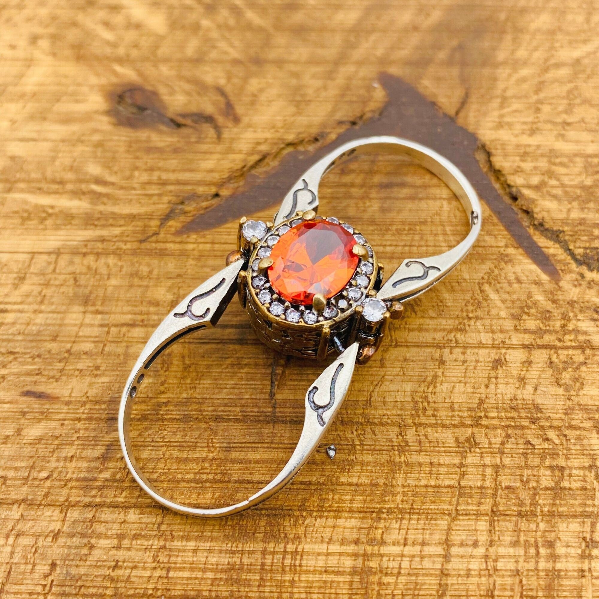 خاتم حجر تورمالين وروبي قابل للعكس مصنوع يدويًا | فضة استرلينية 925