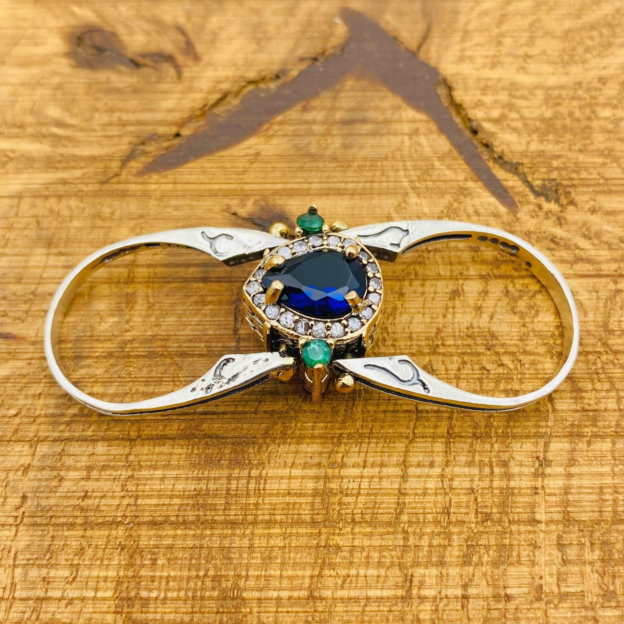 خاتم متعدد الأحجار قابل للعكس مصنوع يدويًا من الفضة الإسترلينية 925 | مجوهرات بأحجار الياقوت والزركون الأبيض