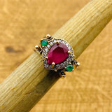 Handcrafted 925 Sterling Silver Reversible Ring with Aquamarine & Ruby Gemstones