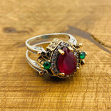 Handmade Reversible Ruby & Aquamarine Ring | 925 Sterling Silver Dual-Style Gemstone Jewelry Gift